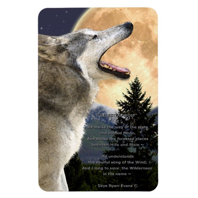 Howling Gray Wolf & Poem Wildlife Art Magnet (Vertikal)