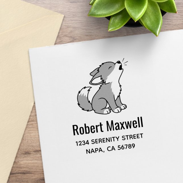 Howling Gray Wolf Pup Address Gummistempel (Von Creator hochgeladen)