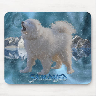 Howling Samoyed Hund in Fallschneedecke Mousepad