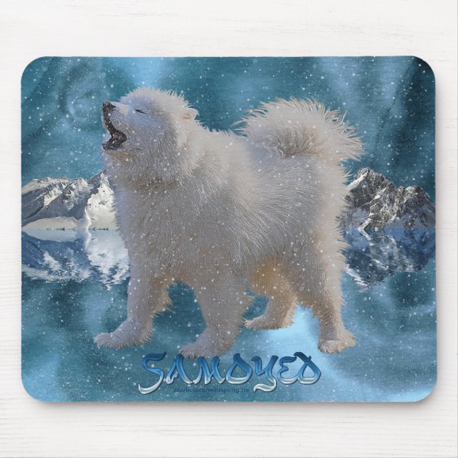 Howling Samoyed Hund in Fallschneedecke Mousepad (Vorne)