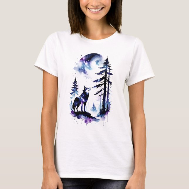 Howling Watercolor Wolf T-Shirt (Vorderseite)