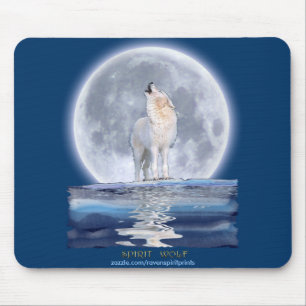Howling White Wolf & Moon Wildlife Mousepad