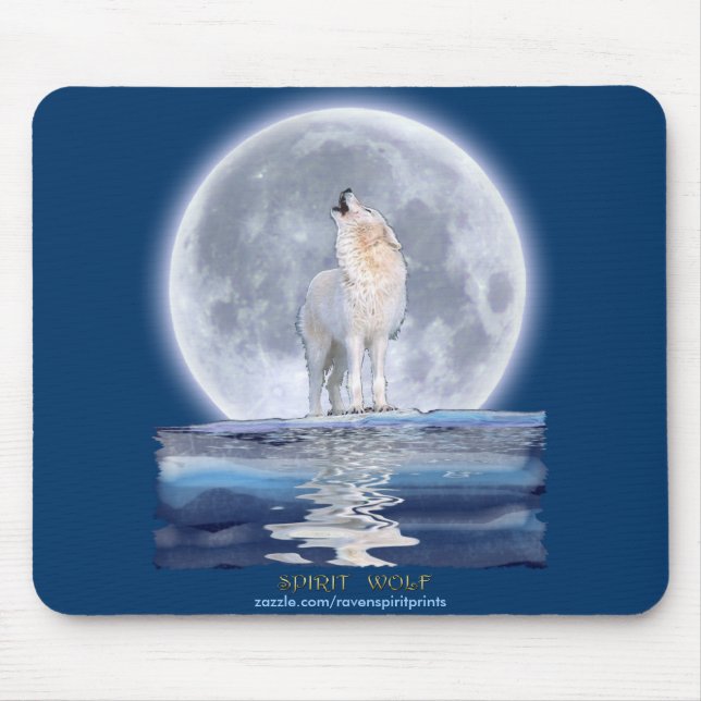 Howling White Wolf & Moon Wildlife Mousepad (Vorne)