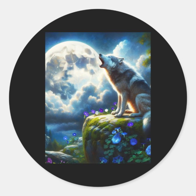 Howling Wild Wolf - Ein Moonlit Fantasy Sticker (Vorderseite)