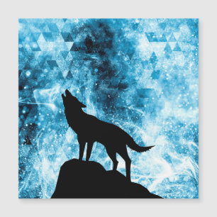Howling Winter Wolf schneeblauer Rauch Abstrakt Magnetkarte