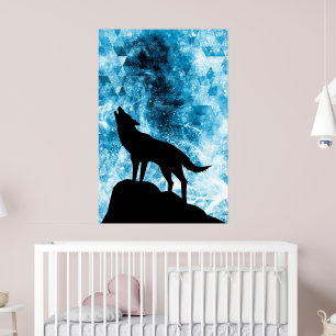 Howling Winter Wolf schneeblauer Rauch Abstrakt Poster