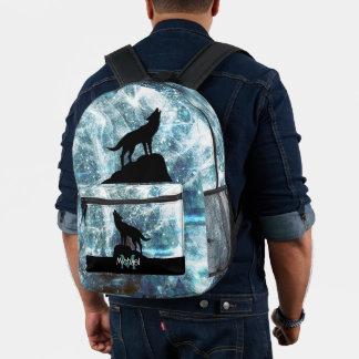 Howling Wolf abstrakt Aqua Blue Monogram Bedruckter Rucksack