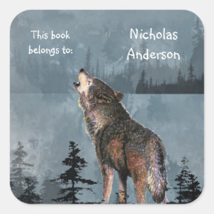 Howling Wolf Animal Nature Art Custom Buchzeichen Quadratischer Aufkleber