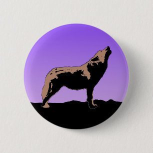 Howling Wolf at Sunset - Original Wildlife Art Button