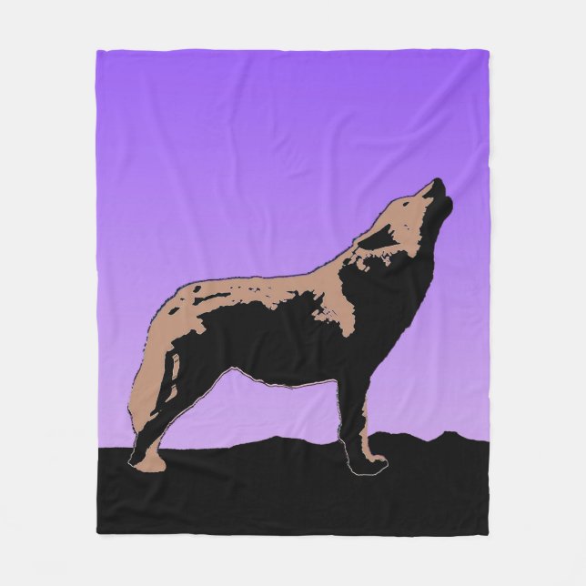 Howling Wolf at Sunset - Original Wildlife Art Fleecedecke (Vorderseite)