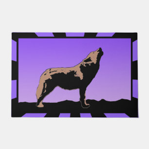Howling Wolf at Sunset - Original Wildlife Art Fußmatte