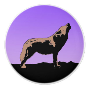 Howling Wolf at Sunset - Original Wildlife Art Keramikknauf