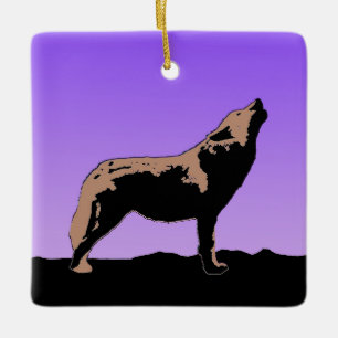 Howling Wolf at Sunset - Original Wildlife Art Keramikornament