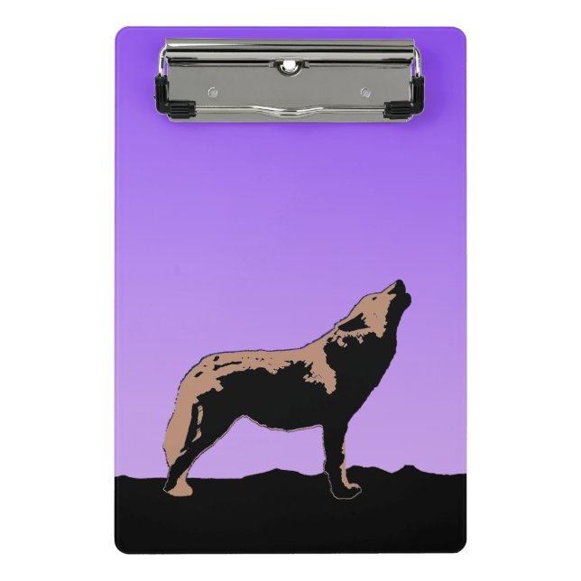 Howling Wolf at Sunset - Original Wildlife Art Mini Klemmbrett (Vorderseite)