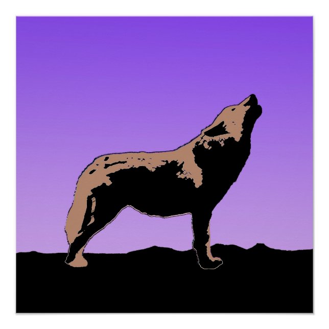 Howling Wolf at Sunset - Original Wildlife Art Poster (Vorderseite)