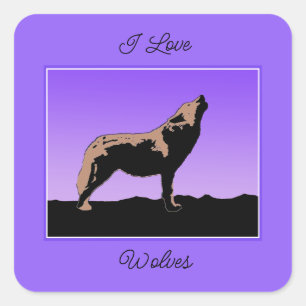 Howling Wolf at Sunset - Original Wildlife Art Quadratischer Aufkleber