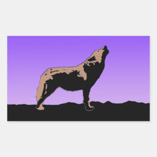 Howling Wolf at Sunset - Original Wildlife Art Rechteckiger Aufkleber