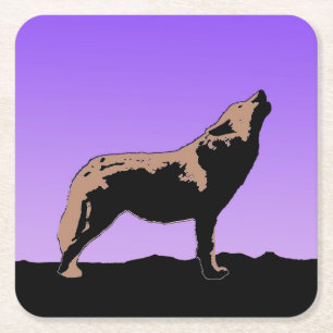 Howling Wolf at Sunset - Original Wildlife Art Rechteckiger Pappuntersetzer