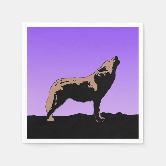 Howling Wolf at Sunset - Original Wildlife Art Serviette (Vorderseite)