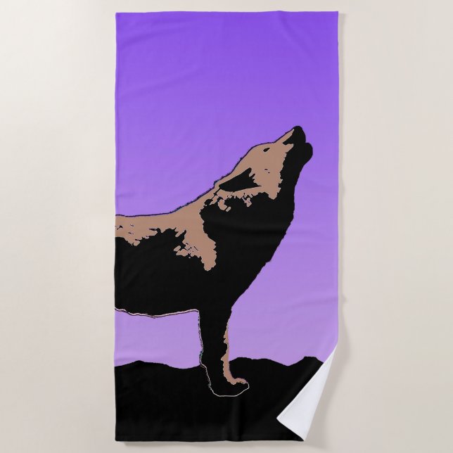 Howling Wolf at Sunset - Original Wildlife Art Strandtuch (Vorderseite)
