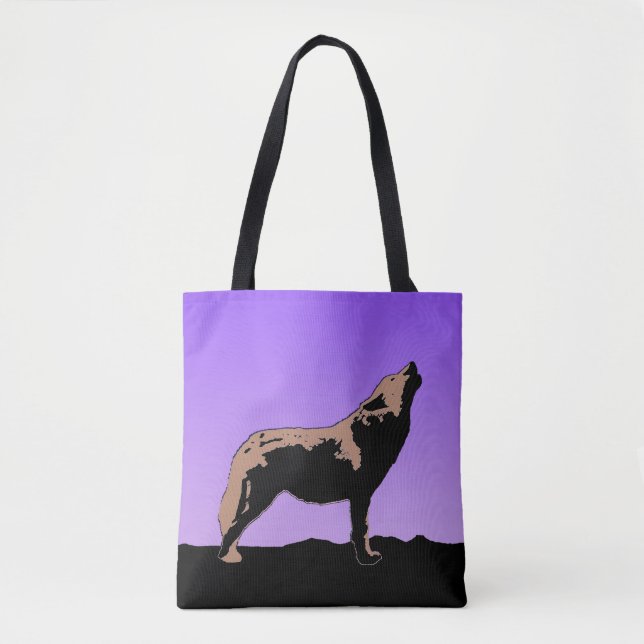Howling Wolf at Sunset - Original Wildlife Art Tasche (Vorderseite)