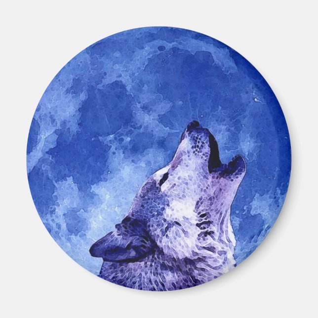 Howling Wolf auf dem Mond Magnet (Vorne)