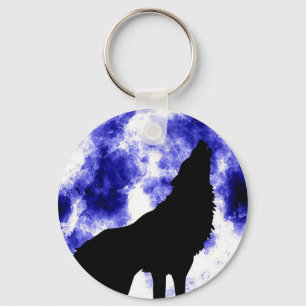 Howling Wolf auf dem Mond Schlüsselanhänger