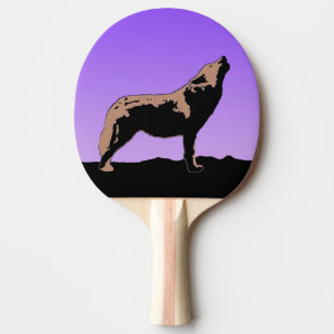 Howling Wolf bei Sunset - Original Wildlife Art Tischtennis Schläger