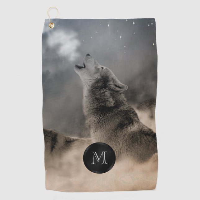 Howling Wolf Foto Monogram Golf Towel Golfhandtuch (Vorderseite)