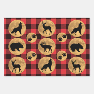 Howling Wolf Full Moon Deer Elk Bear Geschenkpapier Set