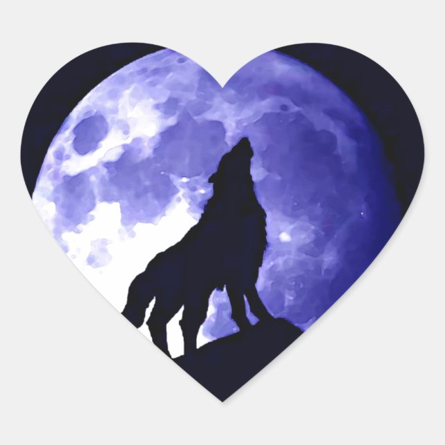 Howling Wolf & Fullmoon Herz-Aufkleber (Vorderseite)