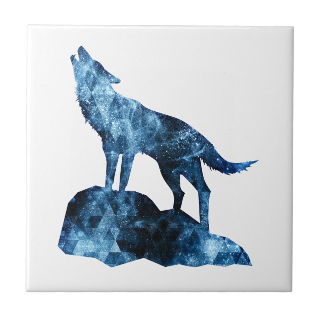 Howling Wolf funkelnd Silhouette Fliese (Vorderseite)