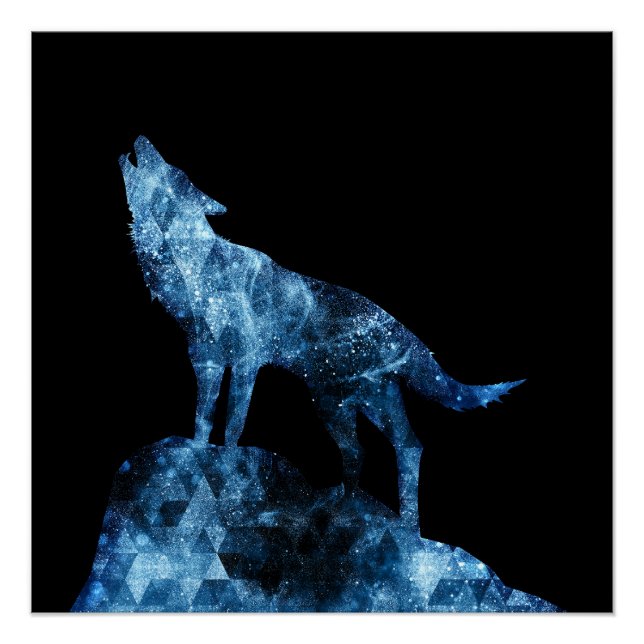 Howling Wolf funkelnd Silhouette schwarz Poster (Vorderseite)
