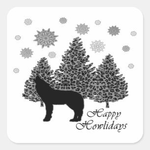 Howling Wolf Happy Howlidays Leopard Muster Snow Quadratischer Aufkleber