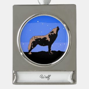 Howling Wolf im Winter - Original Wildlife Art Banner-Ornament Silber