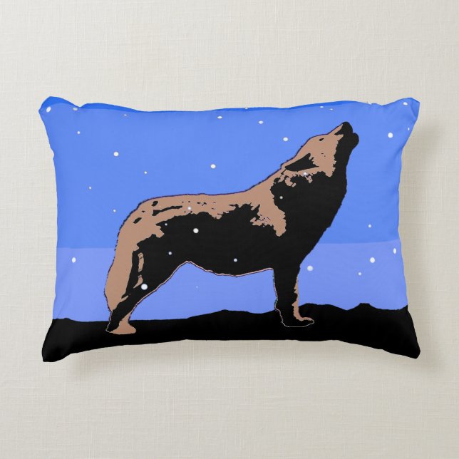 Howling Wolf im Winter - Original Wildlife Art Dekokissen (Vorderseite)