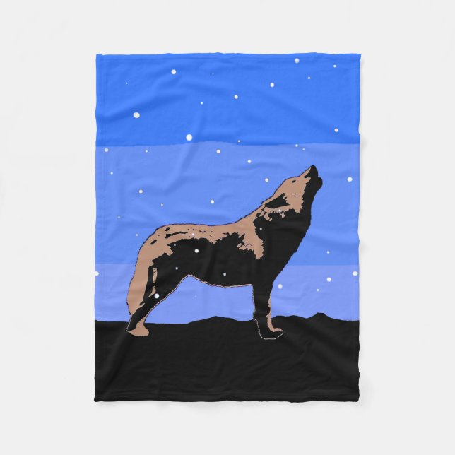 Howling Wolf im Winter - Original Wildlife Art Fleecedecke (Vorderseite)