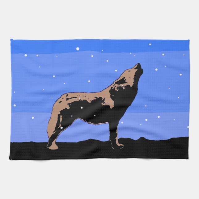 Howling Wolf im Winter - Original Wildlife Art Geschirrtuch (Horizontal)