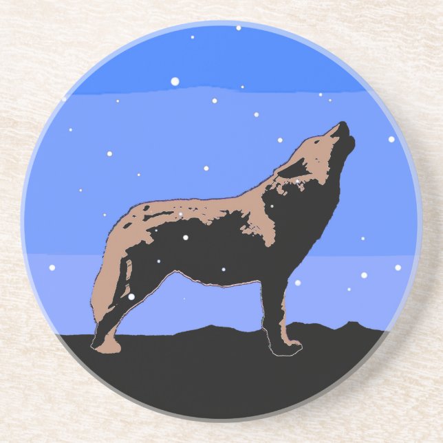 Howling Wolf im Winter - Original Wildlife Art Getränkeuntersetzer (Vorne)