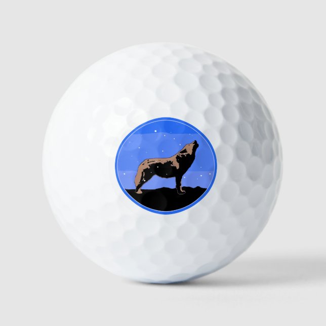 Howling Wolf im Winter - Original Wildlife Art Golfball (Vorderseite)