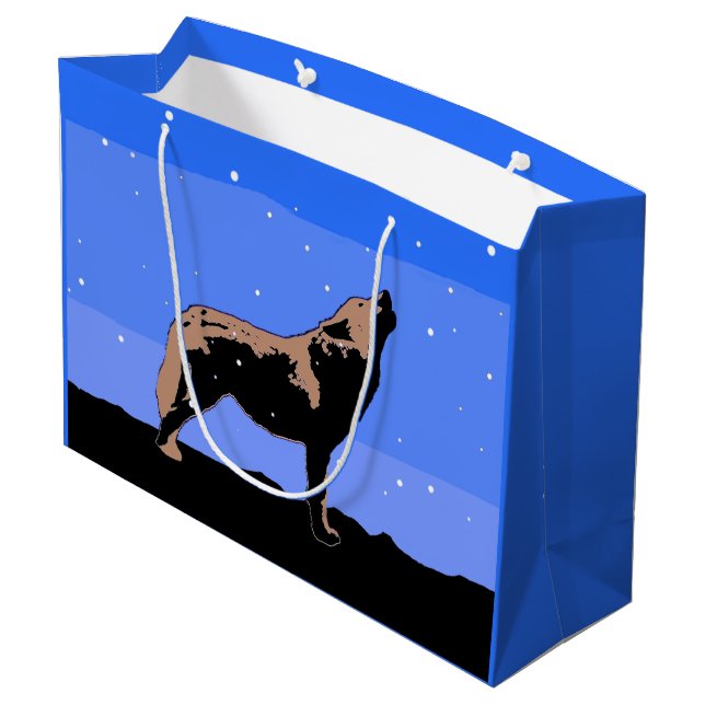 Howling Wolf im Winter - Original Wildlife Art Große Geschenktüte (Rückseite Schrägansicht)