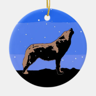 Howling Wolf im Winter - Original Wildlife Art Keramik Ornament