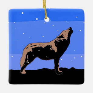 Howling Wolf im Winter - Original Wildlife Art Keramikornament