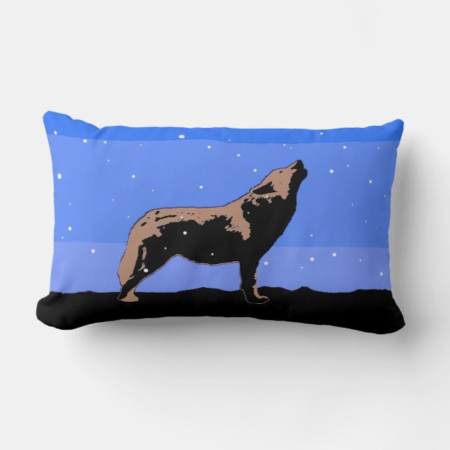 Howling Wolf im Winter - Original Wildlife Art Lendenkissen (Vorderseite)