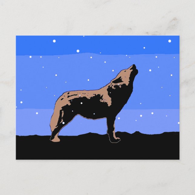 Howling Wolf im Winter - Original Wildlife Art Postkarte (Vorderseite)