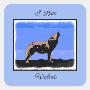 Howling Wolf im Winter - Original Wildlife Art Quadratischer Aufkleber