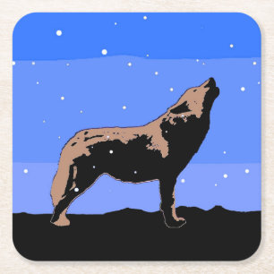 Howling Wolf im Winter - Original Wildlife Art Rechteckiger Pappuntersetzer