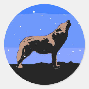Howling Wolf im Winter - Original Wildlife Art Runder Aufkleber