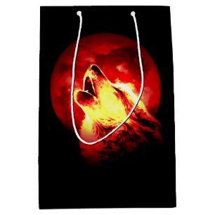 Howling Wolf in Red Night Matte Mittlere Geschenktüte