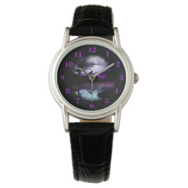 Howling Wolf Lila Graue Himmelswasserszene Armbanduhr